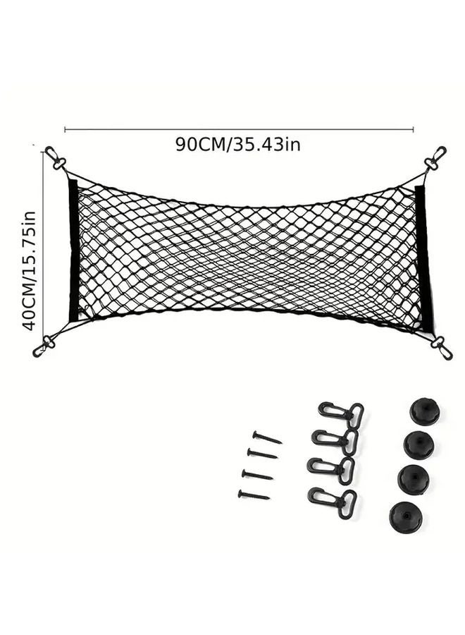 Black Car Trunk Storage Net Organizer Universal Fit Durable Cargo Net with Hooks for SUVs Sedans Hatchbacks - Image 2